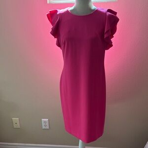 Tommy Hilfiger Vibrant Pink Ruffle Sleeve Midi Dress-Size 12